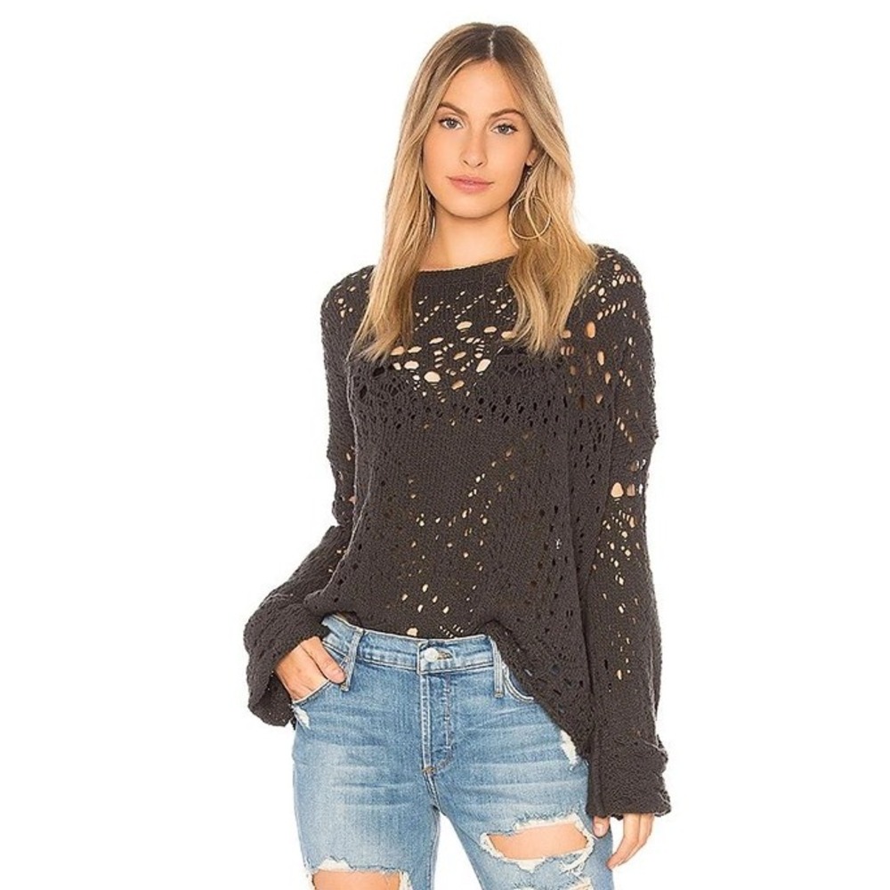 Free People Traveling Lace Sweater in Gray Size XS Bohemian Lighyweight